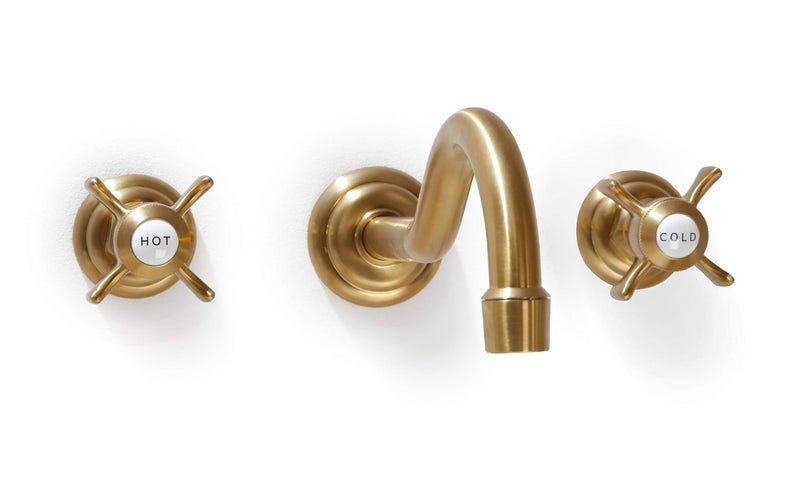 SITGES Antique Wall Faucet,Two Handle Bathroom Sink Wall Mount Faucet with Rough in Valve Included,Gold Brushed - Image 1